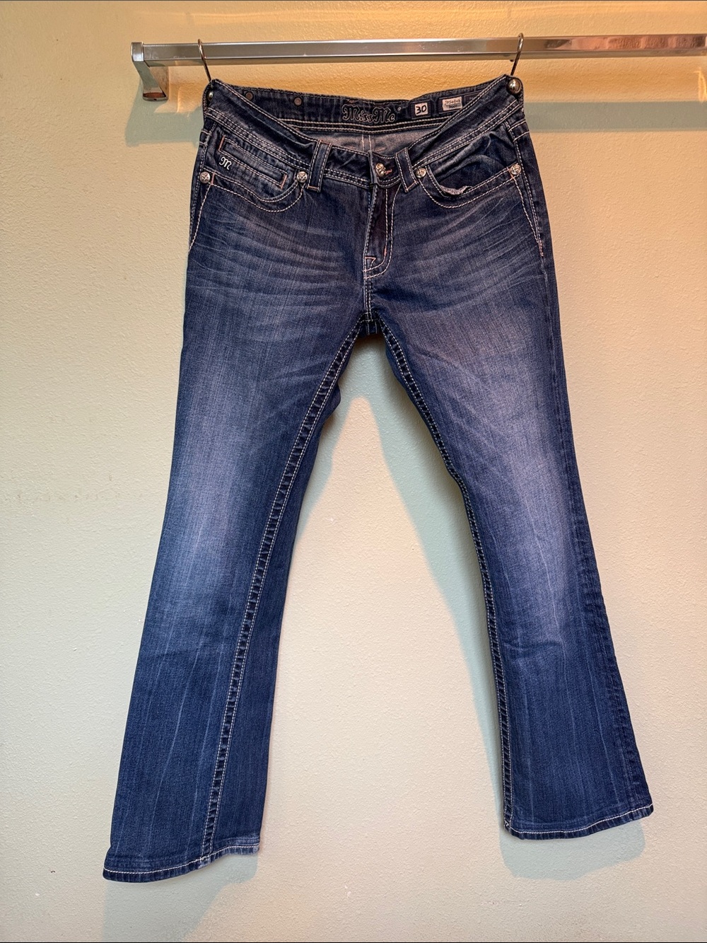 Miss Me Dark Blue Boot Cut Jeans 32in long